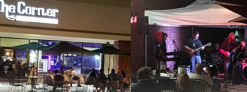 corner tavern playing guitar outside